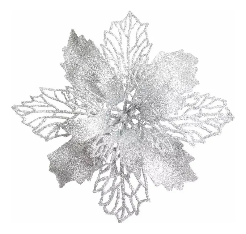 Nova Decoração De Árvore De Natal Com Flores Prateadasvayotoy