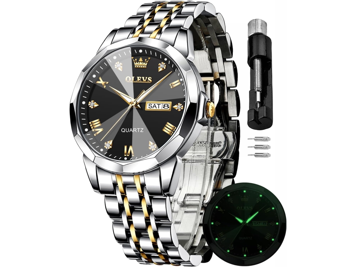 Lurelia Relógio Masculino, Movimento De Quartzo, Analógico, Data/calendário, Luminoso, Aço Inoxidável, Preto