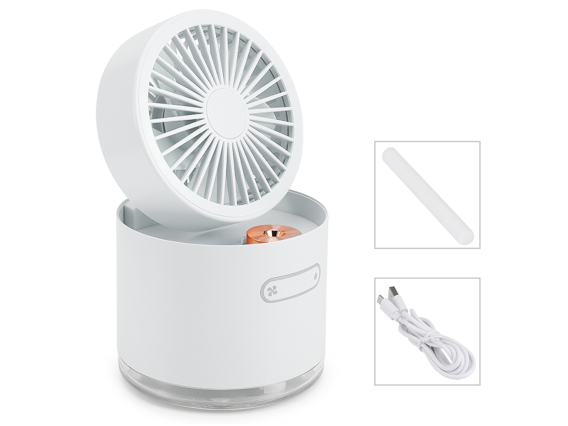 Ventilador Umidificador Portátil 2 em 1 Usb Branco Silencioso