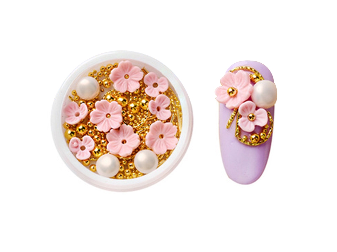 Acessórios De Unhas 3d Com Flores, Conchas E Strass Mistos Para Decoração Diy De Unhas