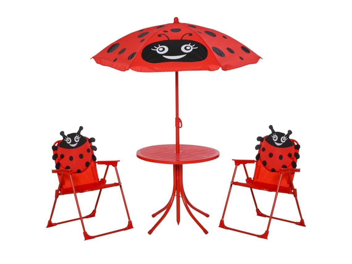 Conjunto de Mesa e Cadeiras Infantil de Jardim com Guarda-sol BTFORUS (100-125cm)