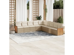 Vidaxl 9 Pcs Conjunto De Sofás P/ Jardim Com Almofadões Vime Pe Bege