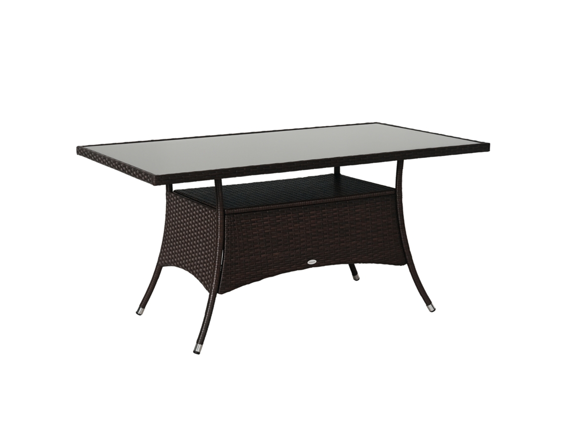 Mesa Jardim Em Vidro E Polirrattan, 150x85x74cm, Castanho+preto