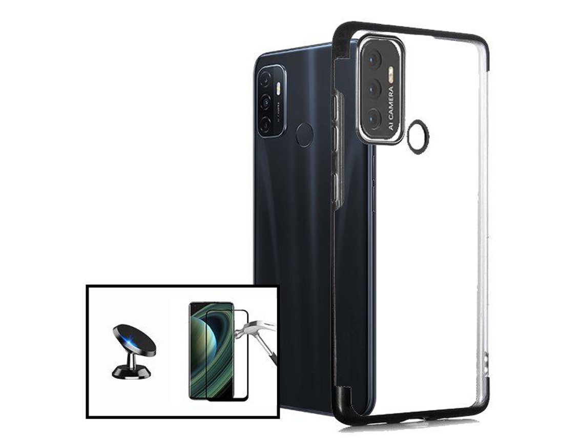 Kit Película de Vidro 5D Full Cover + Capa Slimarmor + Suporte Magnético Carro Oppo A53S Preto