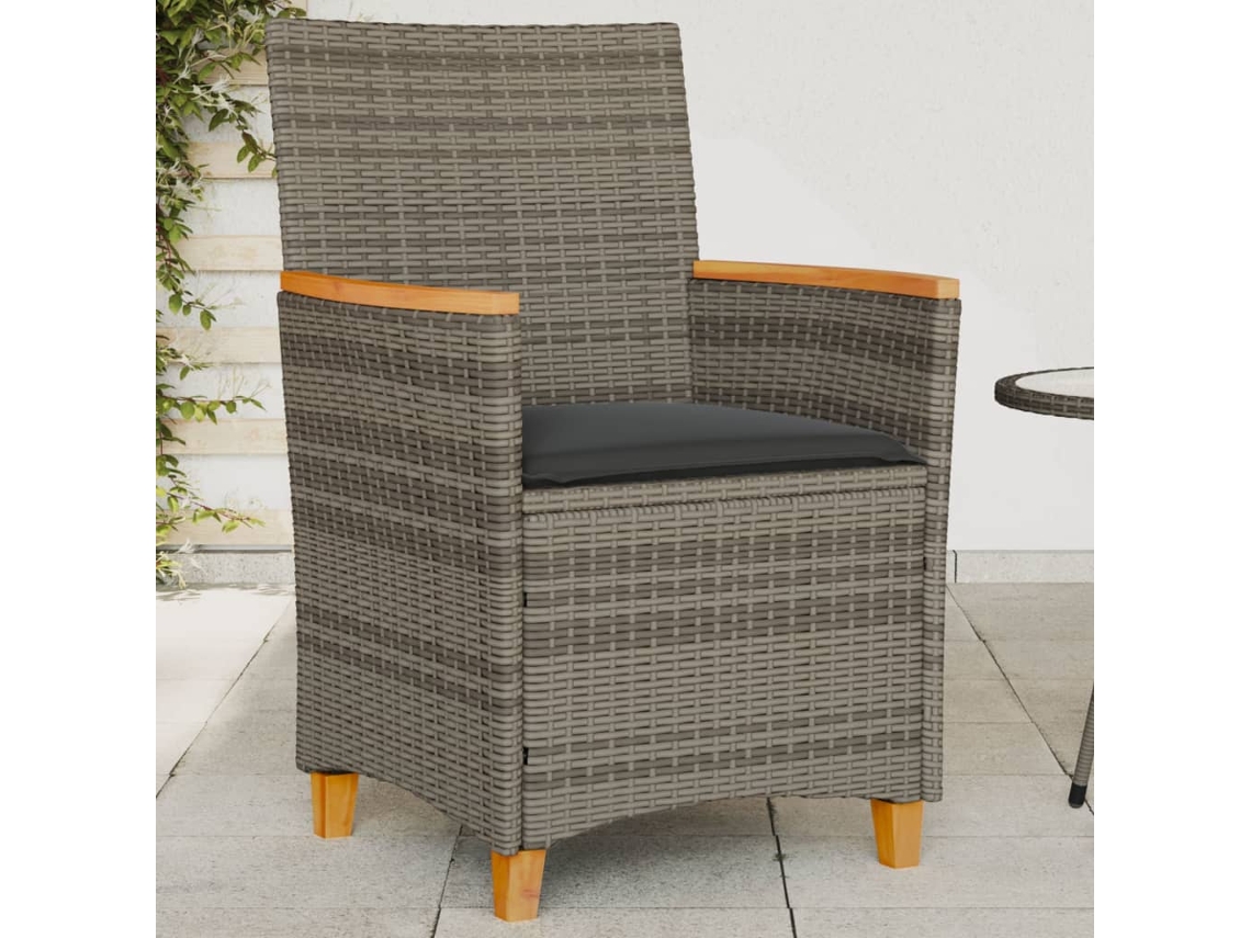 Cadeiras De Jardim C/ Almofadões 2 Pcs Vime Pe/madeira Cinza Dkd Home Decor