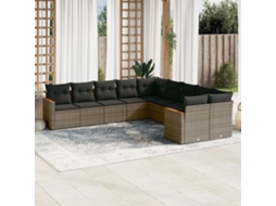 Vidaxl 10 Pcs Conjunto Sofás De Jardim C/ Almofadões Vime Pe Cinzento