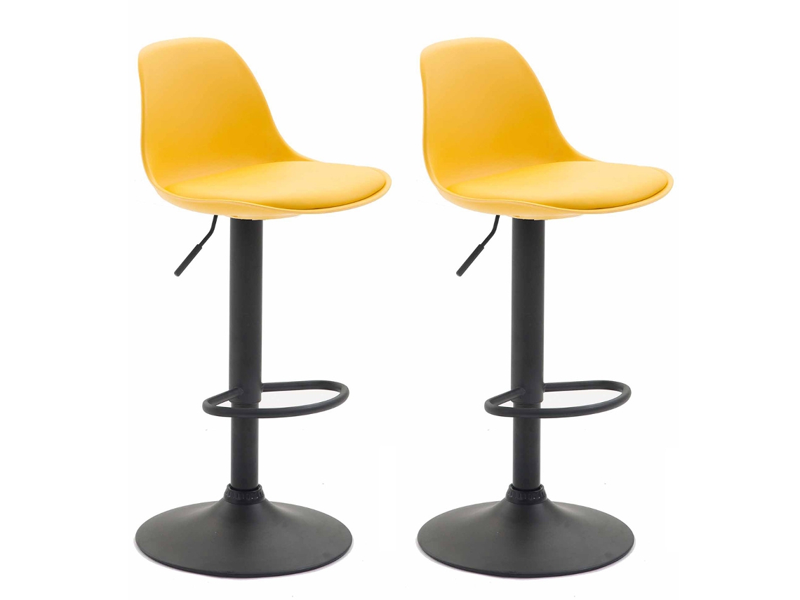 Conjunto De 2 Bancos De Bar Em Plástico Kiel Preto/amarelo Clp