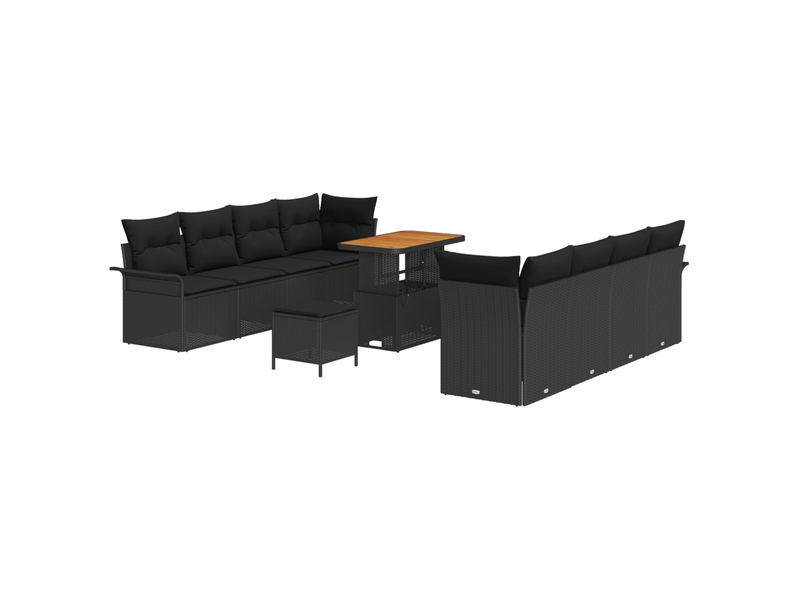 Conjunto 11 Conjunto De Sofá De Jardim Vidaxl Preto Vime Pe (242,5 X 62 X 85 Cm)