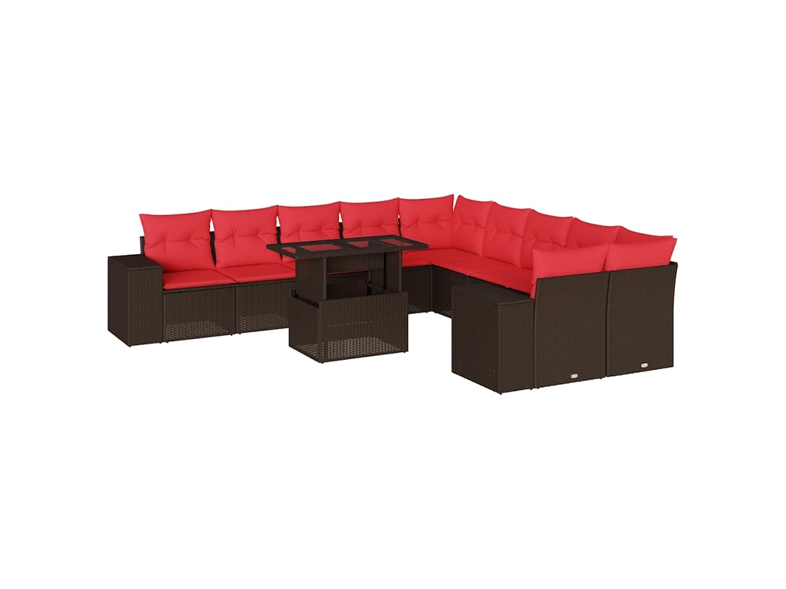 Conjunto de Sofá de Jardim, 11 Peças, Almofadas, Rattan Preto MAISON EXCLUSIVE