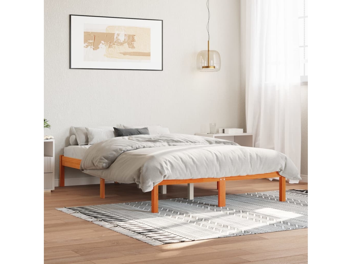 Vidaxl Cama Sem Colchão 135x190 Cm Madeira Pinho Maciça Castanho-mel