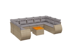 Conjunto de 10 sofás para jardim com almofadões Vime Pe Bege MAISON EXCLUSIVE