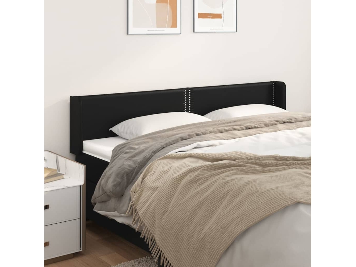 Vidaxl Cabeceira De Cama C/ Abas Couro Artificial 203x16x78/88cm Preto