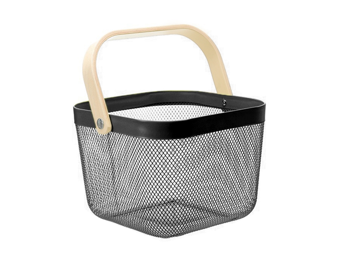 Escorredor de metal para frutas e legumes com cabeça portátil resistente para culinária ecológica.