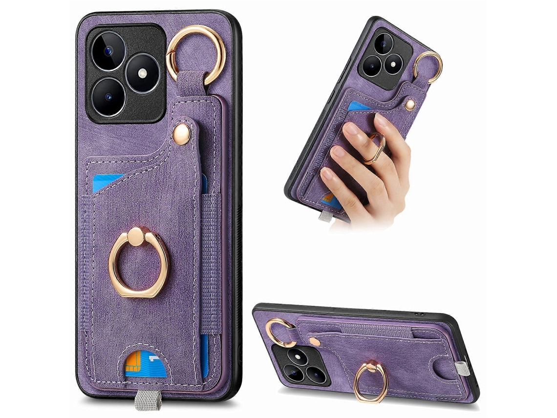 Capa De Celular Estilo Carteira Com Alça Para Pendurar E Toque De Pele Retrô Para Realme C53