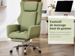 Cadeira de escritório com pernas cruzadas, estofada em couro PU, com função de massagem, apoios de braço e pés reversíveis, verde ESSÊNCIACASA