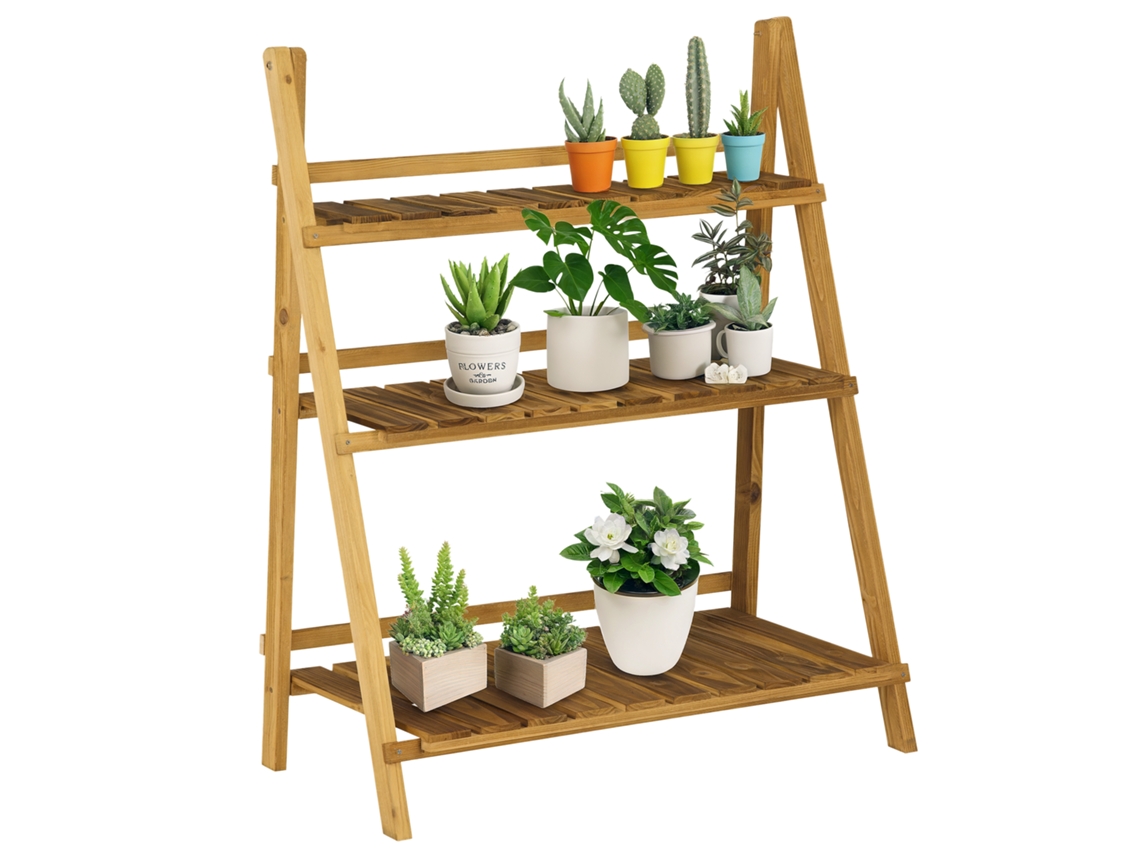 Estante para Plantas em Madeira Piramidal com 3 Prateleiras 80x37x93cm BTFORUS