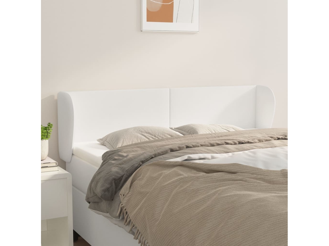 Vidaxl Cabeceira Cama C/ Abas Couro Artificial 147x23x78/88 Cm Branco