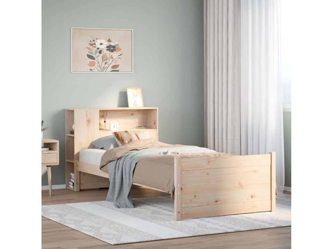 Vidaxl Cama Com Estante Sem Colchão 75x190 Cm Pinho Maciço