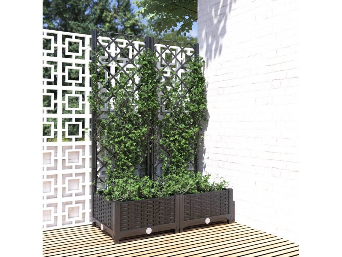 Vidaxl Vaso De Jardim Com Treliça Preto 80x40x121,5 Cm Pp
