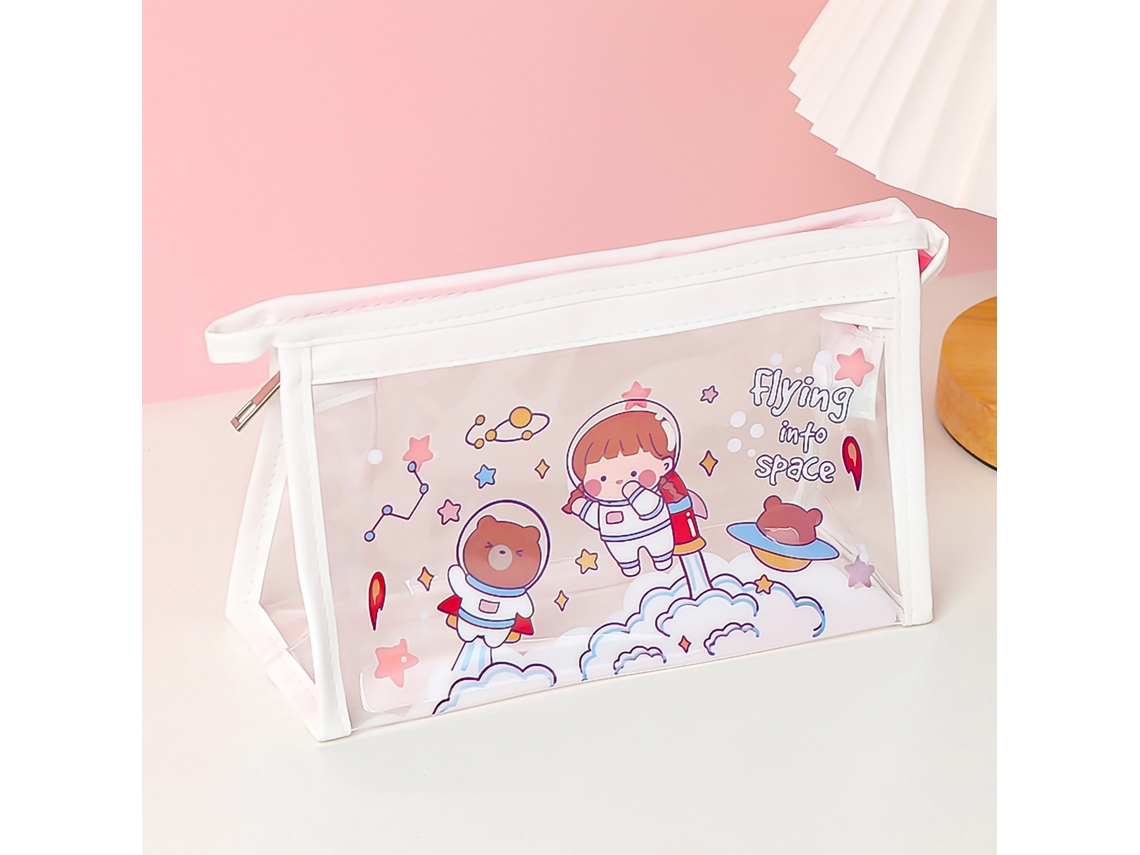 Bolsa de Maquiagem Transparente Bonita com Zíper Suave Capacidade Grande para Viagem