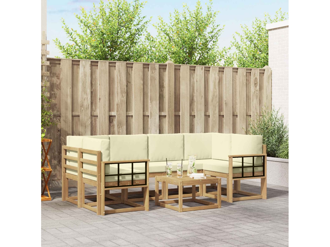 Vidaxl Conjunto De Sofás Para Exterior 7 Pcs Branco E Creme