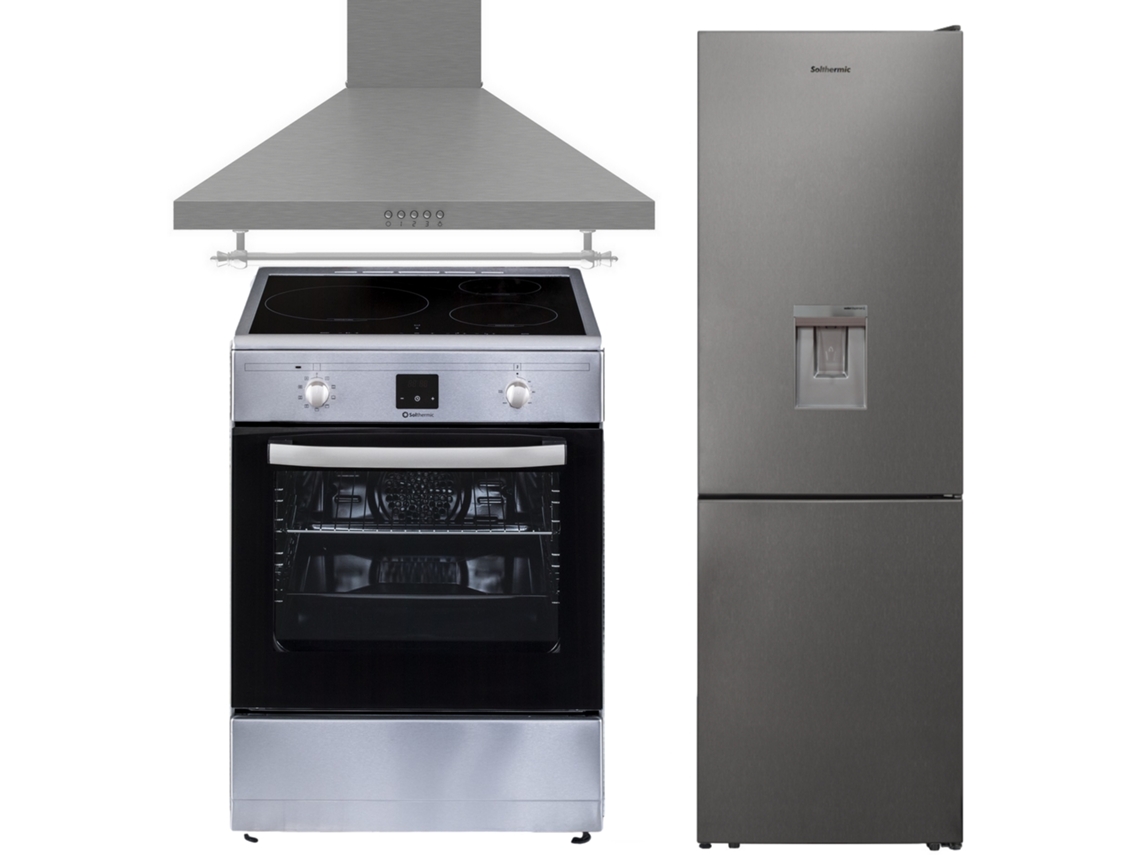 Pack Solthermic Combo Fogao 60x60 Vti60 Inox Induccion Exaustor 60 Inox Frigo Combi 2,00 Inox No Frost Con Dispensador Agua