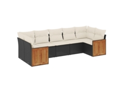 Conjunto 7 de sofás p/ jardim c/ almofadões VIDAXL vime PE preto