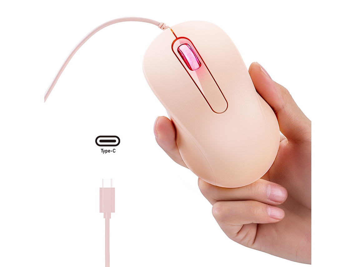Rato Yizhood Mute Type C Com Fio Mini Óptico Home Office Para Laptop Tablet Windows Android Mac Presentes Para Meninas Rosa