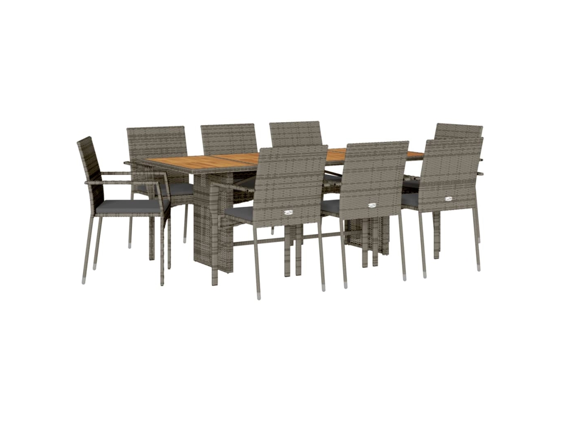 Maison Exclusive - 9 Pcs Conjunto De Jantar P/ Jardim C/ Almofadões Vime Pe Cinza
