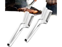 Conjunto De Pinças Para Churrasco Em Aço Inoxidável Reforçado, 2 Utensílios De Cozinha Para Carne, Peixe E Crepes Uma