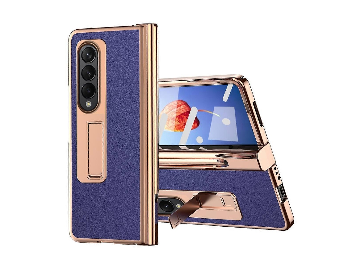Capa De Celular Articulada Em Couro Com Textura De Lichia Para Samsung Galaxy Z Fold4 Com Acabamento Eletrogalvanizado E Caneta Inclusa.