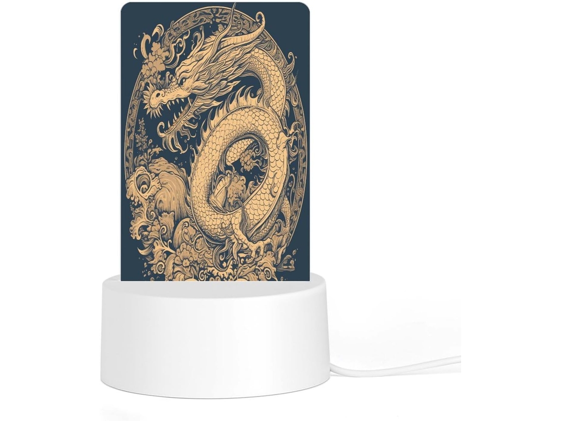 Luminária Noturna De Led Em Acrílico Com Base Plástica Encaixável, Design De Dragão Oriental Azul, Luz Noturna Com