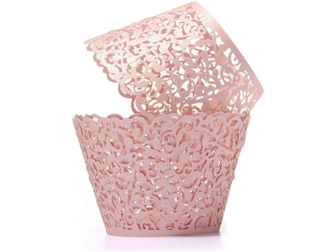 100 Forminhas De Papel Vazadas A Laser, Grossas E Com Moldura Manteiga, Para Decoração Criativa Bolos Sobremesas, Em Tom Rosa Rendado.