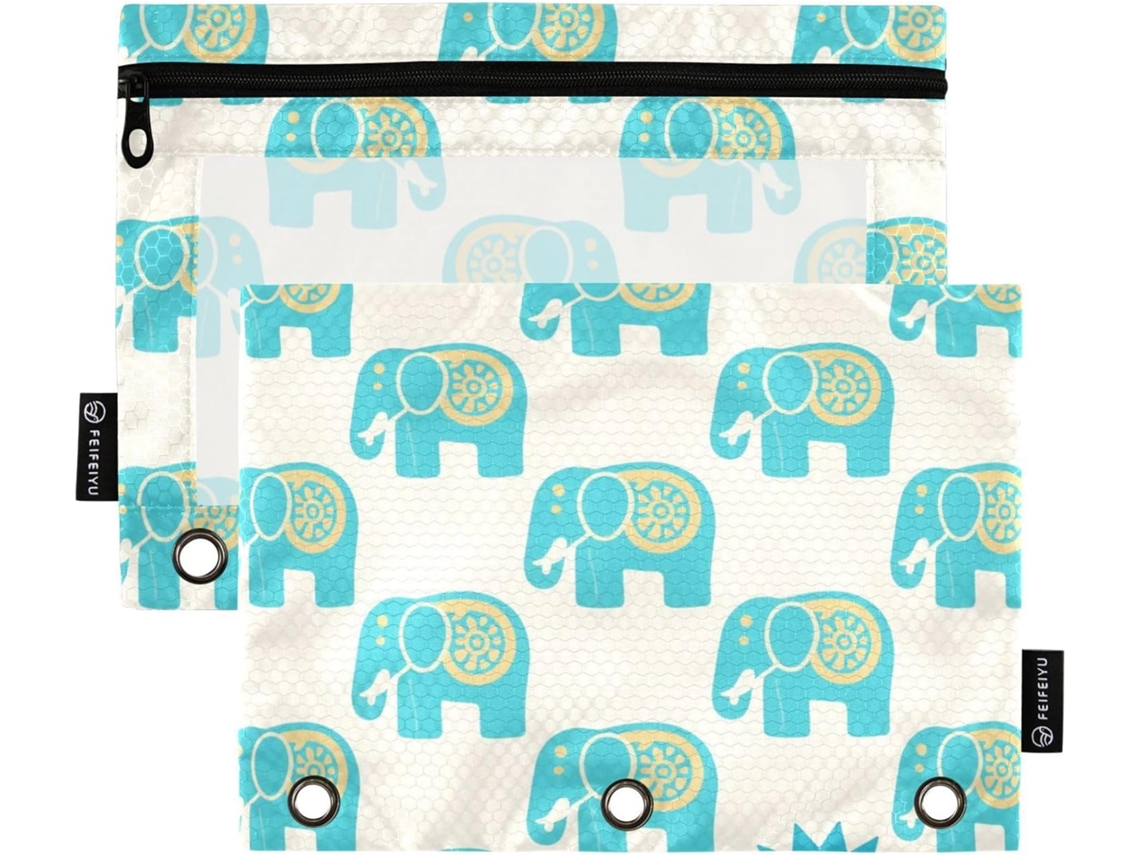 Estojo grande com zíper, estampa de elefante verde Boêmio, com capa transparente, estojo de alta capacidade.