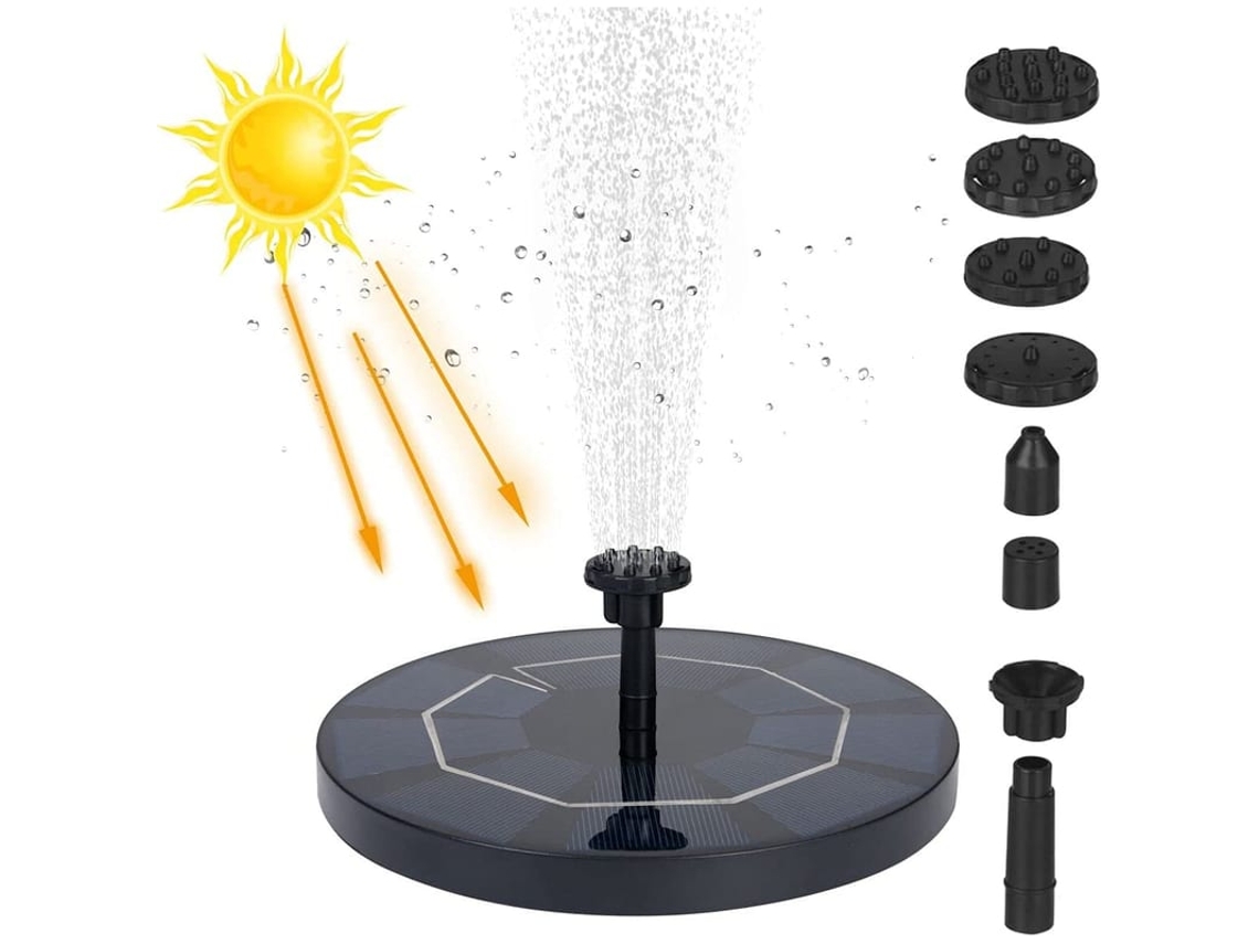 Fontaine Solaire Flottante Extérieure 3.5w Avec Batterie 1500mah Et 6 Buse Pour Bassin Jardin Aquarium Oiseau