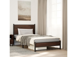 Vidaxl Estrutura De Cama Sem Colchão 107x203cm Metal Carvalho Castanho