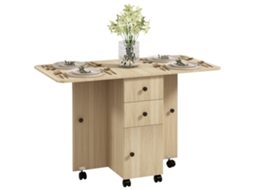 Mesa plegável BTFORUS com rodas e abas rebatíveis, 120x60x76,5cm em natural