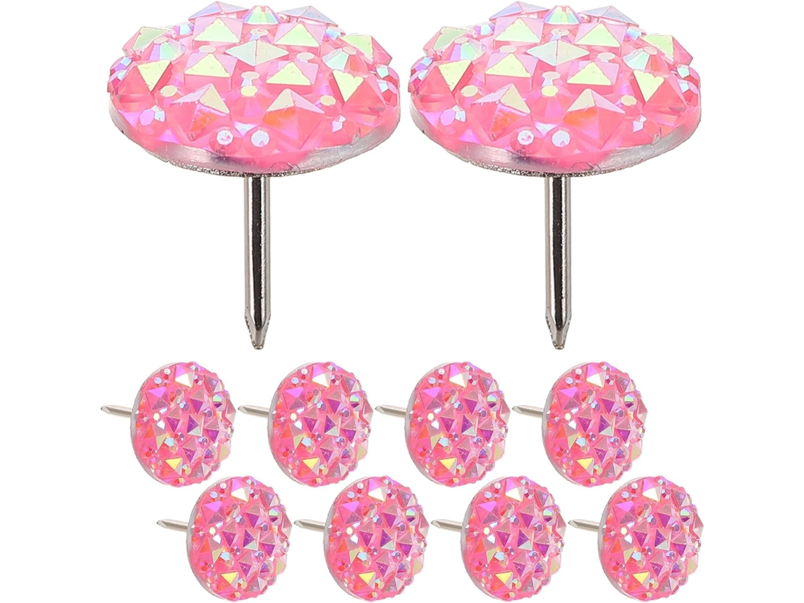 Tachinhas decorativas rosa, figuras de resina e metal para quadrados de cortiça, 30 unidades, imitando pedras preciosas.