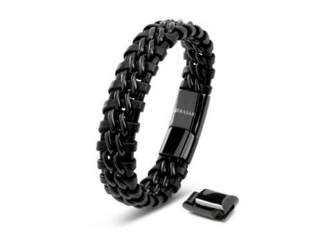 Pulseira SERASAR Steel (Couro e Aço Inoxidável Magnético - Preto - M)