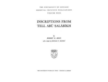 Livro Inscriptions from Tell Abu Salabikh de Robert D Biggs e Donald P Hansen (Inglês - Capa Dura)