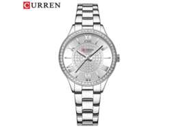 Relógio Elegante Com Strass (branco Prateado) E Pulseira De Aço, Estilo Moderno E Casual.