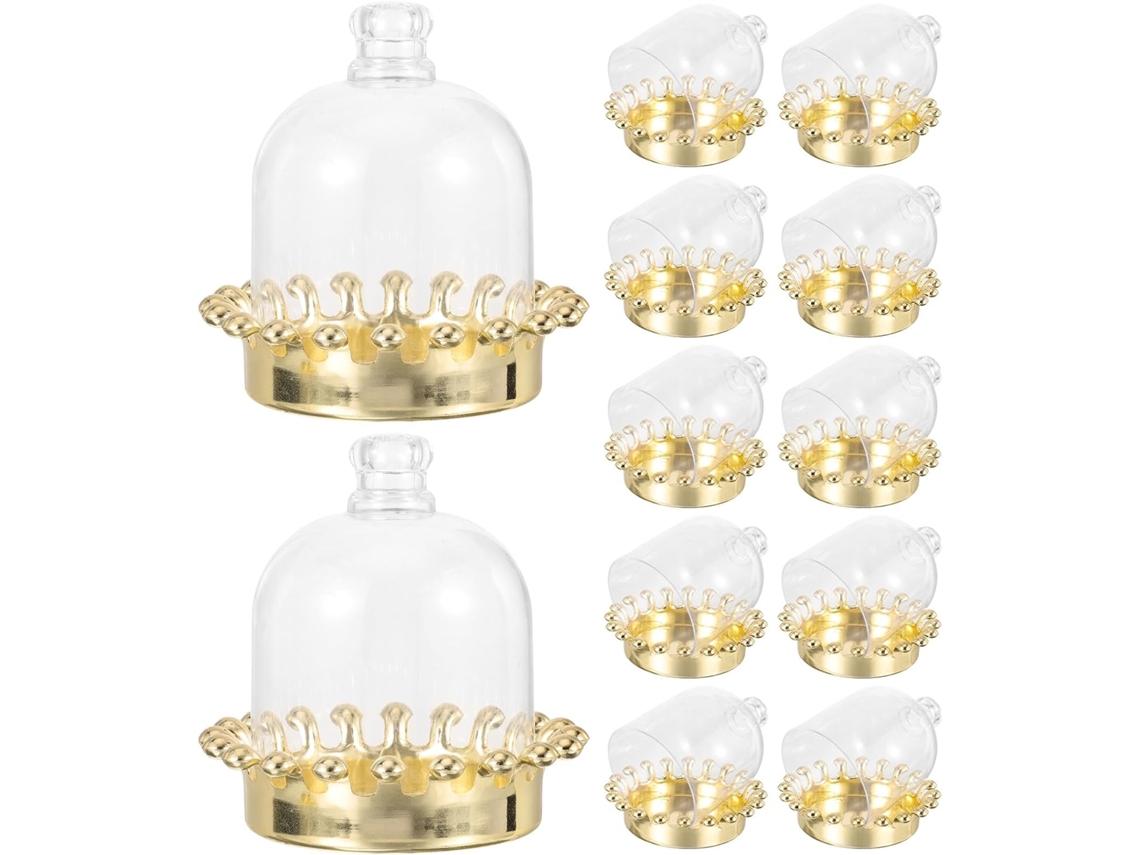 Suporte Genérico Para Cupcakes Com Cúpula Dourada, 12 Peças, Ideal Para Festas E Uso Diário Mantém Os Alimentos Limpos
