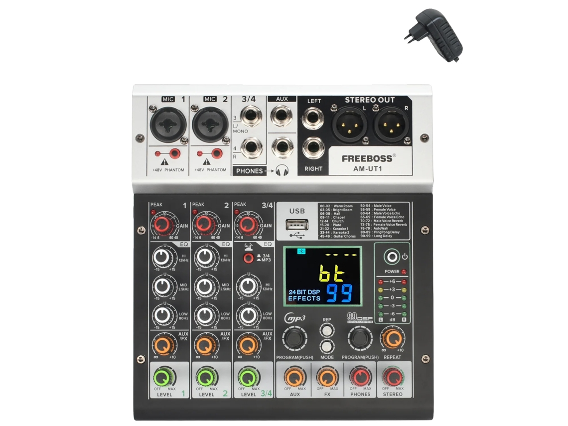 Mixer De Áudio Bluetooth, 4 Canais, 99 Efeitos Dsp,eu Plug Oem