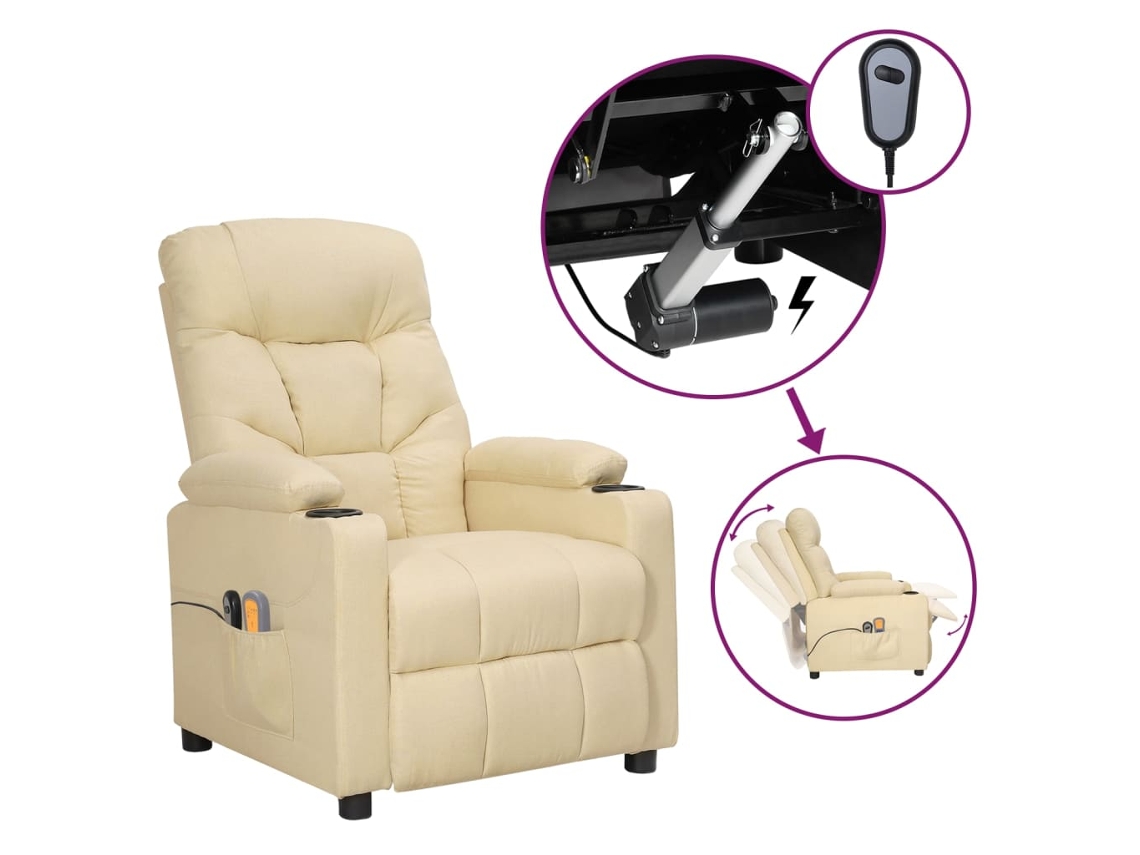 Vidaxl Poltrona Elevatória De Massagens Elétrica Tecido Creme