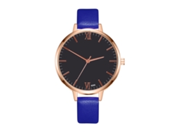 Relógio de Pulso Feminino de Quartzo com Pulseira de Couro Pu Estreito Dial Redondo Grande Moda Azul