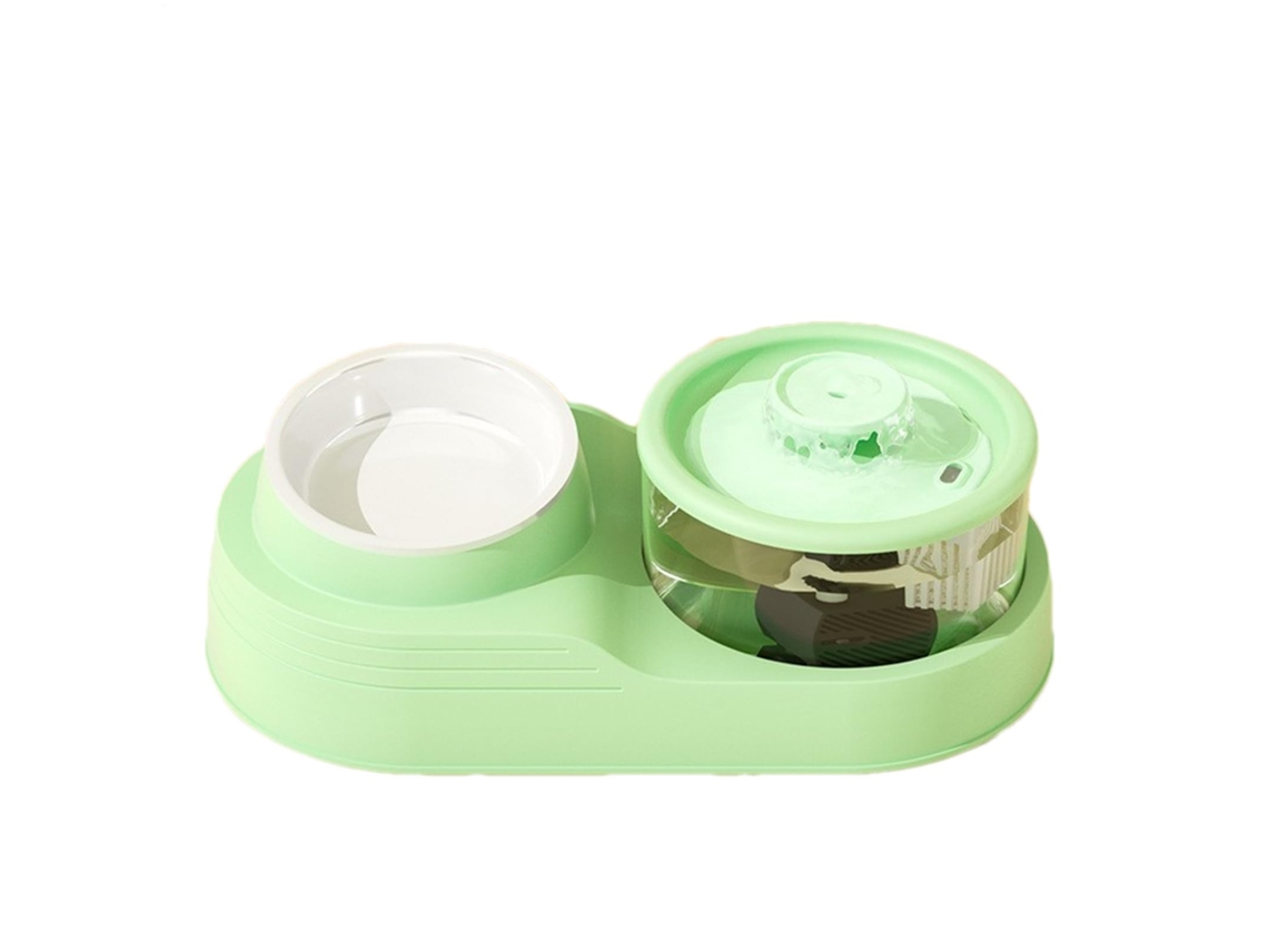 Conjunto 2 Em 1 De Comedouro E Bebedouro, Acabamento Verde, Para Refeições E Hidratação Diária