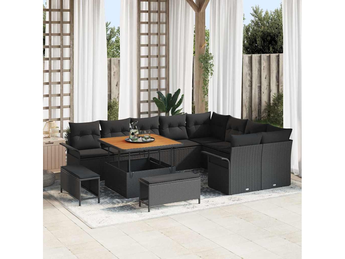 Vidaxl Conjunto De Sofá De Jardim 12 Unid. Preto Vime Pe