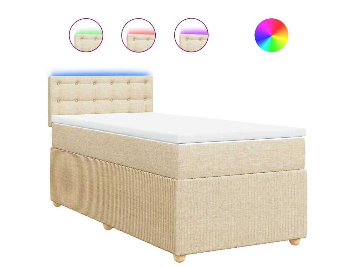Conjunto 1 Cama Box Spring Vidaxl Creme Tecido (190 X 90 X 100.5 Cm)