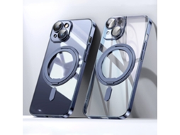 Suporte Casa Para Iphone 15 Plus Pele Sintética Magnética Azul