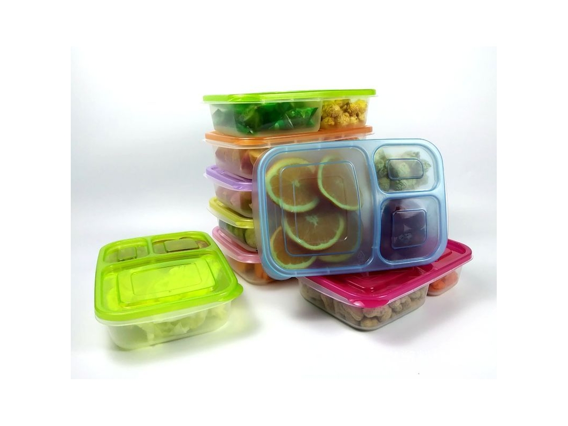 2026 recipiente de Comida Reutilizável de 3 Compartimentos, 4 Peças, para Escola, Trabalho e Viagens, Laranja